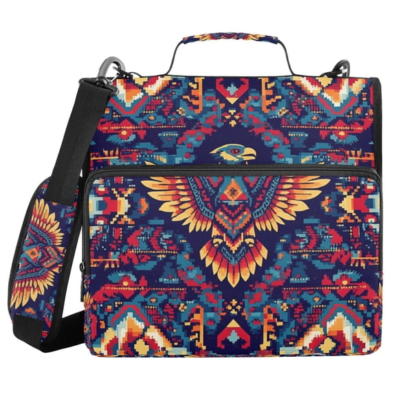 FORMRS Zipper Binder with Shoulder Strap 2-inch Ring 500 Sheet Capacity File Bag, Geometric Eagle