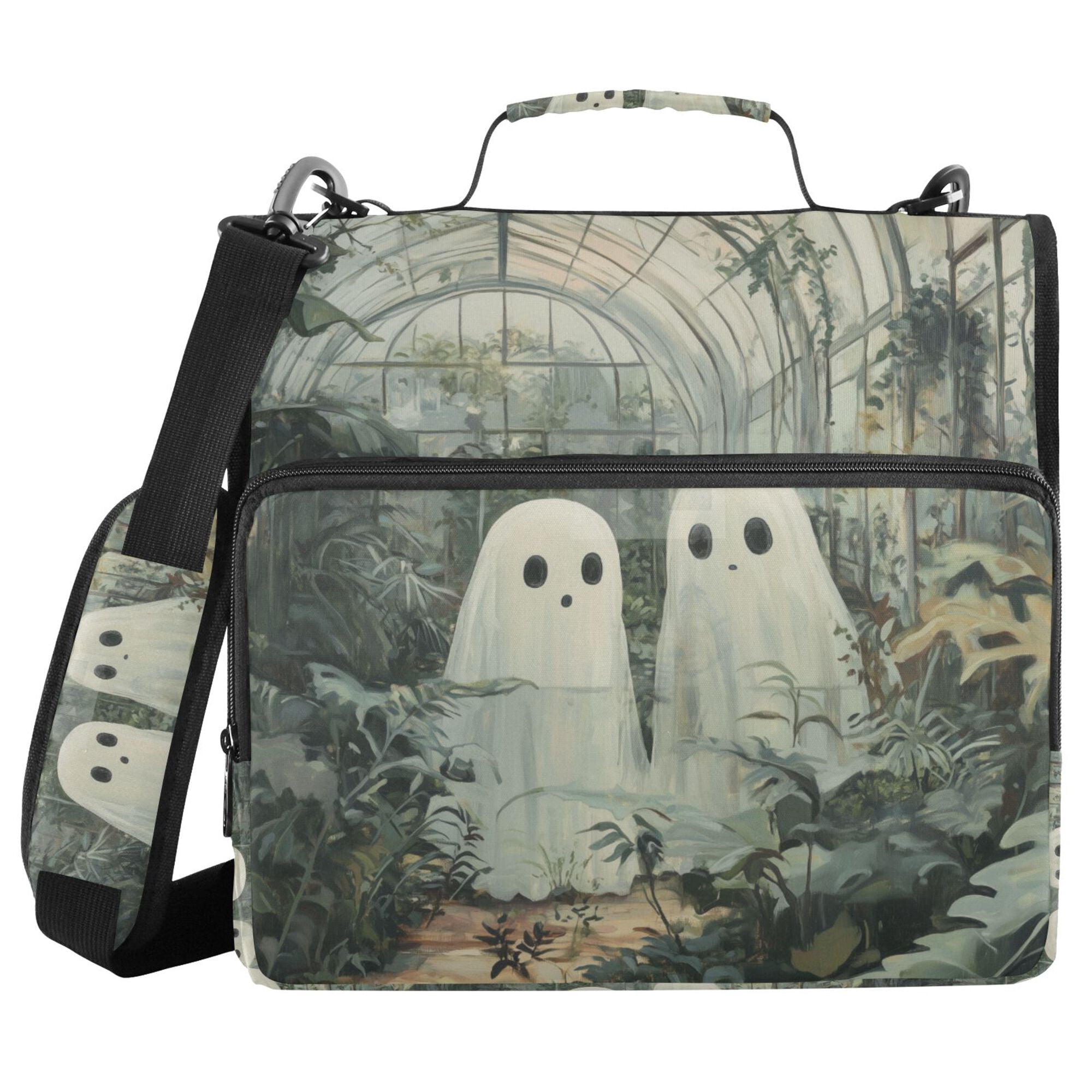 FORMRS Zipper Binder with Shoulder Strap 2-inch Ring 500 Sheet Capacity File Bag, Ghosts Playing in A Garden
