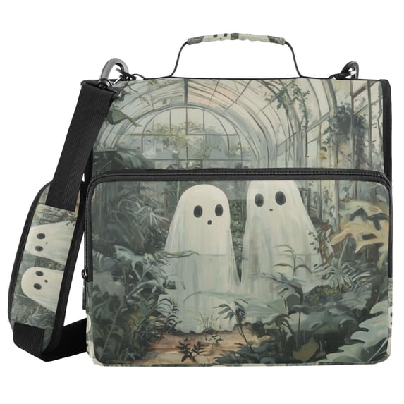 FORMRS Zipper Binder with Shoulder Strap 2-inch Ring 500 Sheet Capacity File Bag, Ghosts Playing in A Garden