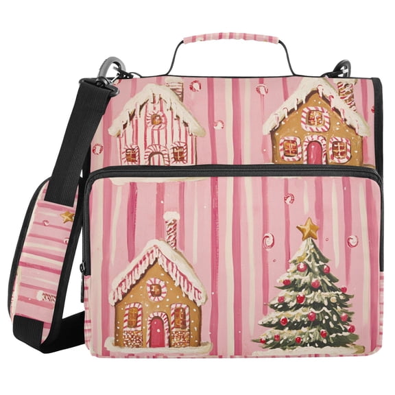 FORMRS Zipper Binder with Shoulder Strap 1.5-inch Ring 500 Sheet Capacity File Bag, Gingerbread Houses
