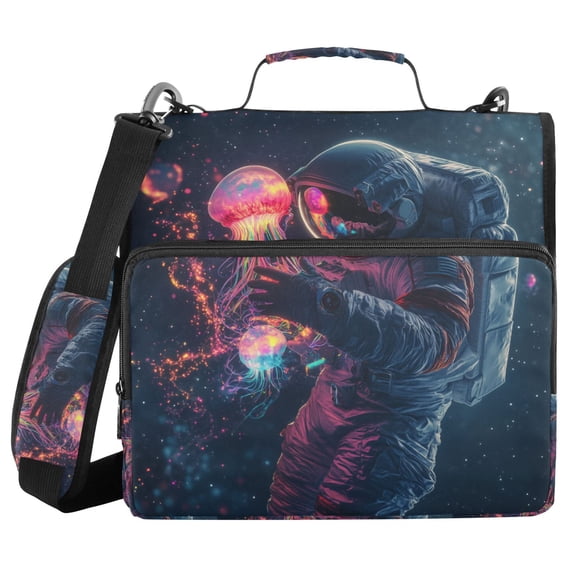 FORMRS Zipper Binder with Shoulder Strap 2-inch Ring 500 Sheet Capacity File Bag, Glowing Jellyfish