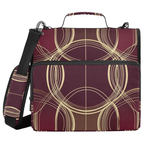 FORMRS Zipper Binder with Shoulder Strap 2-inch Ring 500 Sheet Capacity File Bag, Gold Abstract Pattern