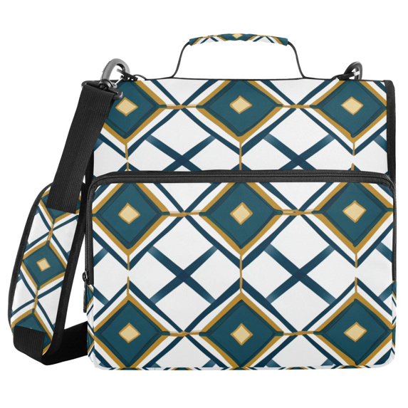 FORMRS Zipper Binder with Shoulder Strap 2-inch Ring 500 Sheet Capacity File Bag, Gold Geometric Pattern