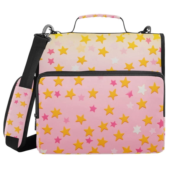 FORMRS Zipper Binder with Shoulder Strap 2-inch Ring 500 Sheet Capacity File Bag, Gradient Pink Stars