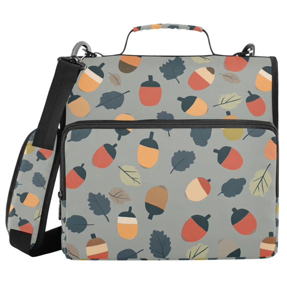 FORMRS Zipper Binder with Shoulder Strap 2-inch Ring 500 Sheet Capacity File Bag, Gray Acorns Pattern