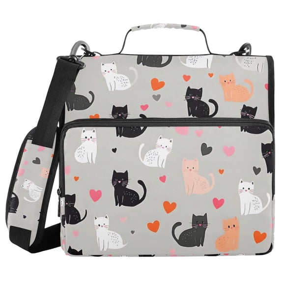 FORMRS Zipper Binder with Shoulder Strap 2-inch Ring 500 Sheet Capacity File Bag, Gray Cartoon Pattern