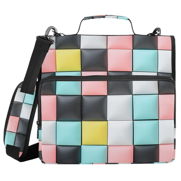 FORMRS Zipper Binder with Shoulder Strap 1.5-inch Ring 500 Sheet Capacity File Bag, Gray Checkered Pattern