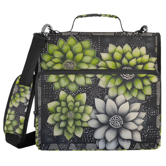 FORMRS Zipper Binder with Shoulder Strap 2-inch Ring 500 Sheet Capacity File Bag, Gray Floral