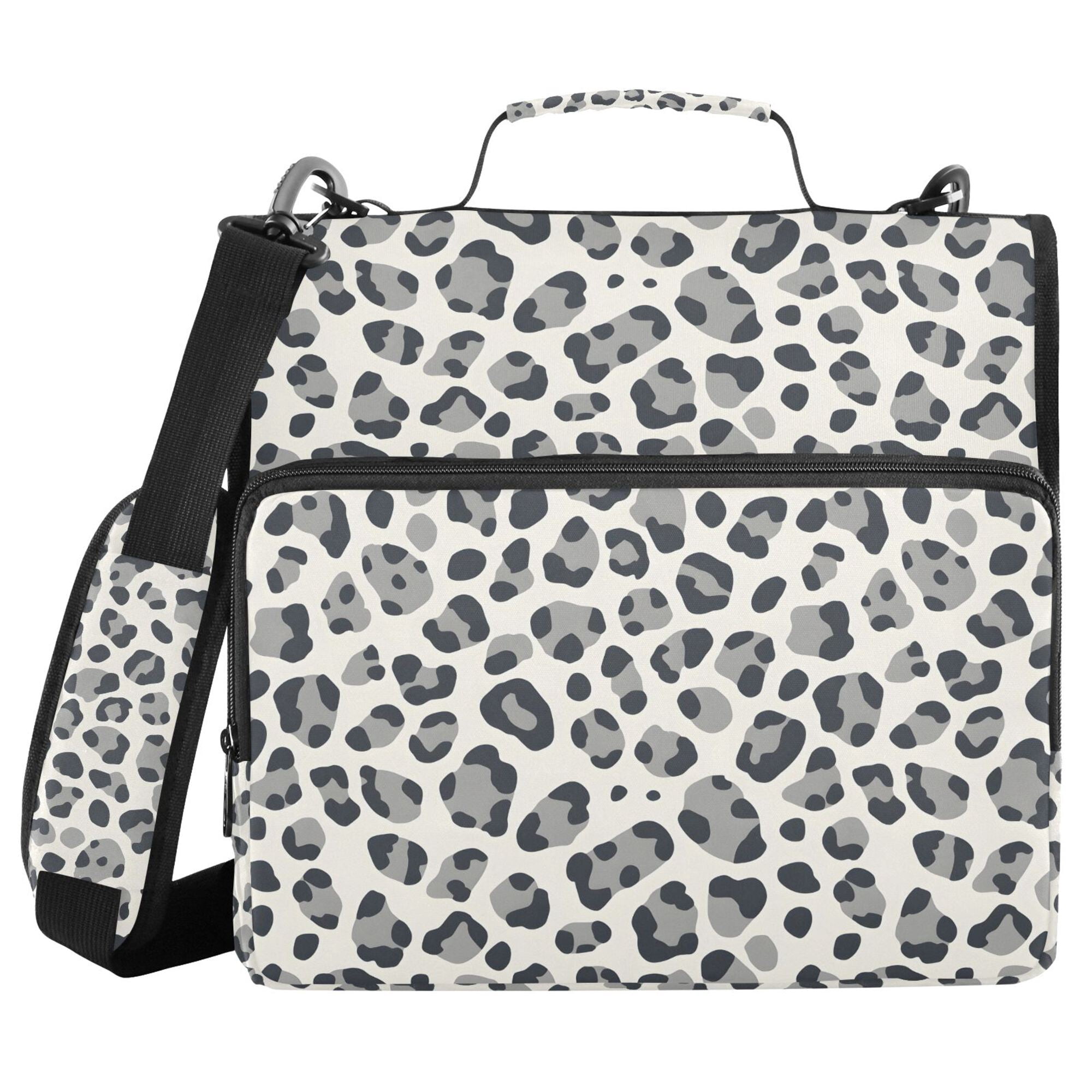 FORMRS Zipper Binder with Shoulder Strap 2-inch Ring 500 Sheet Capacity File Bag, Gray Leopard Pattern