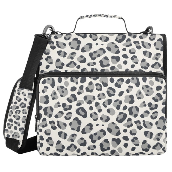 FORMRS Zipper Binder with Shoulder Strap 2-inch Ring 500 Sheet Capacity File Bag, Gray Leopard Pattern