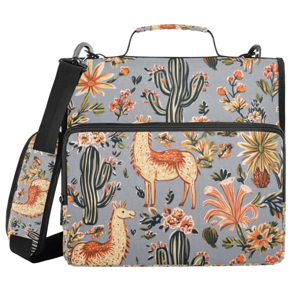 FORMRS Zipper Binder with Shoulder Strap 2-inch Ring 500 Sheet Capacity File Bag, Gray Llama Pattern