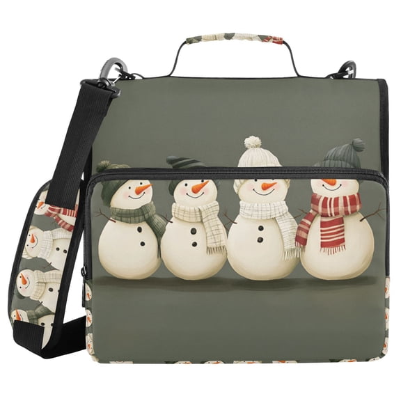 FORMRS Zipper Binder with Shoulder Strap 2-inch Ring 500 Sheet Capacity File Bag, Gray Snowmen