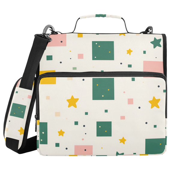 FORMRS Zipper Binder with Shoulder Strap 2-inch Ring 500 Sheet Capacity File Bag, Green Abstract Pattern