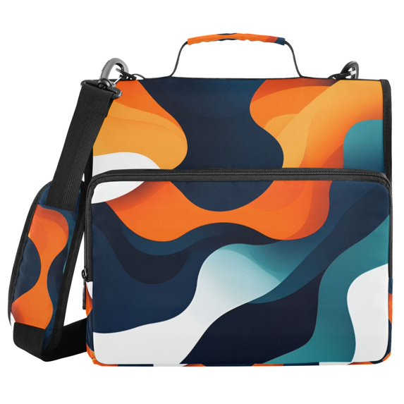 FORMRS Zipper Binder with Shoulder Strap 2-inch Ring 500 Sheet Capacity File Bag, Green Abstract Wavy