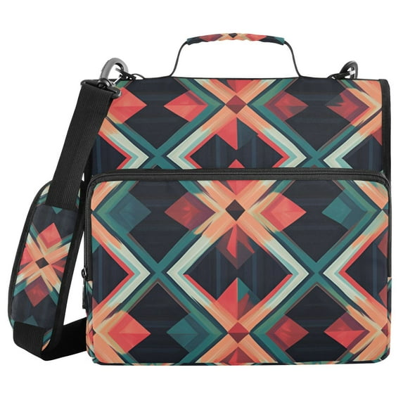 FORMRS Zipper Binder with Shoulder Strap 1.5-inch Ring 500 Sheet Capacity File Bag, Green Abstract