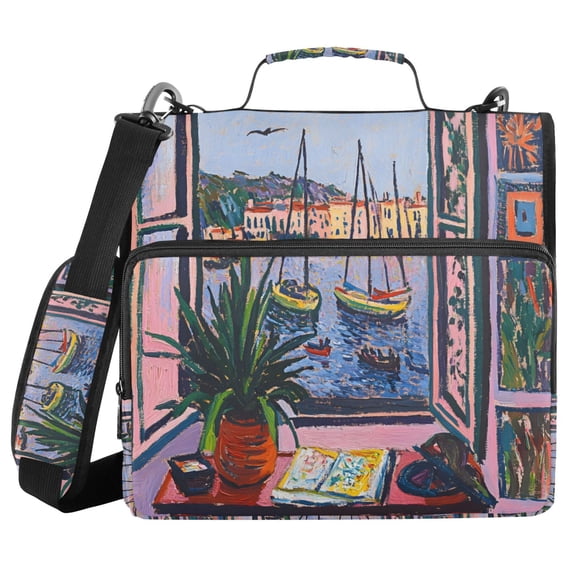 FORMRS Zipper Binder with Shoulder Strap 2-inch Ring 500 Sheet Capacity File Bag, Green Boat