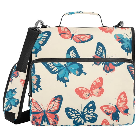 FORMRS Zipper Binder with Shoulder Strap 2-inch Ring 500 Sheet Capacity File Bag, Green Butterflies