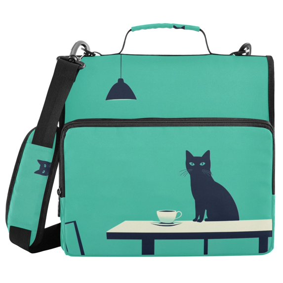 FORMRS Zipper Binder with Shoulder Strap 2-inch Ring 500 Sheet Capacity File Bag, Green Cat