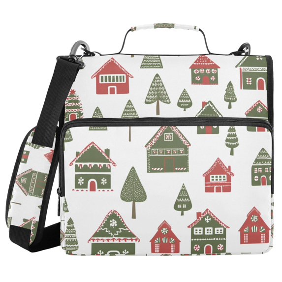 FORMRS Zipper Binder with Shoulder Strap 2-inch Ring 500 Sheet Capacity File Bag, Green Christmas House