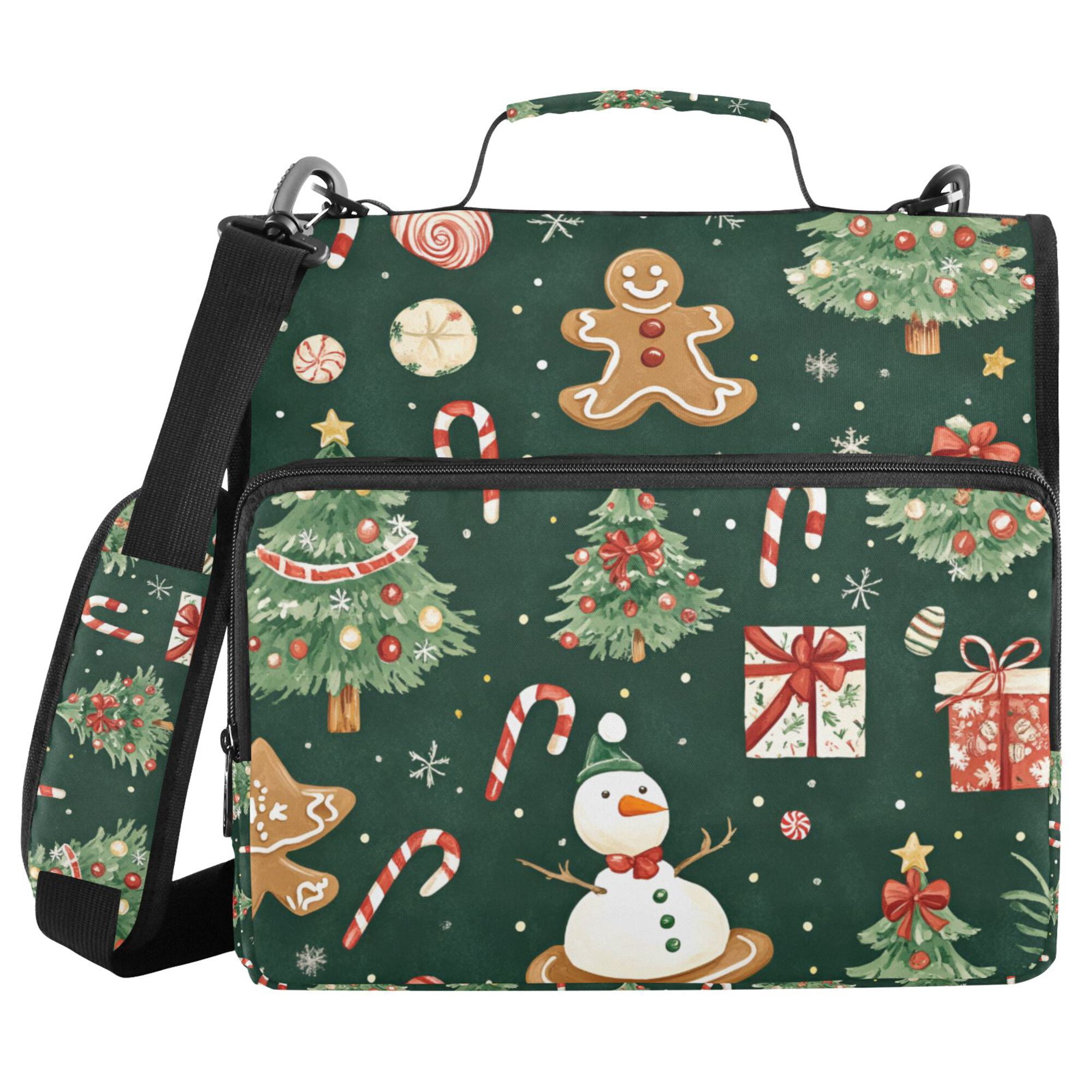 FORMRS Zipper Binder with Shoulder Strap 2-inch Ring 500 Sheet Capacity File Bag, Green Christmas Trees