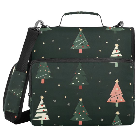 FORMRS Zipper Binder with Shoulder Strap 1.5-inch Ring 500 Sheet Capacity File Bag, Green Christmas Trees