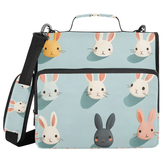 FORMRS Zipper Binder with Shoulder Strap 2-inch Ring 500 Sheet Capacity File Bag, Green Cute Rabbits