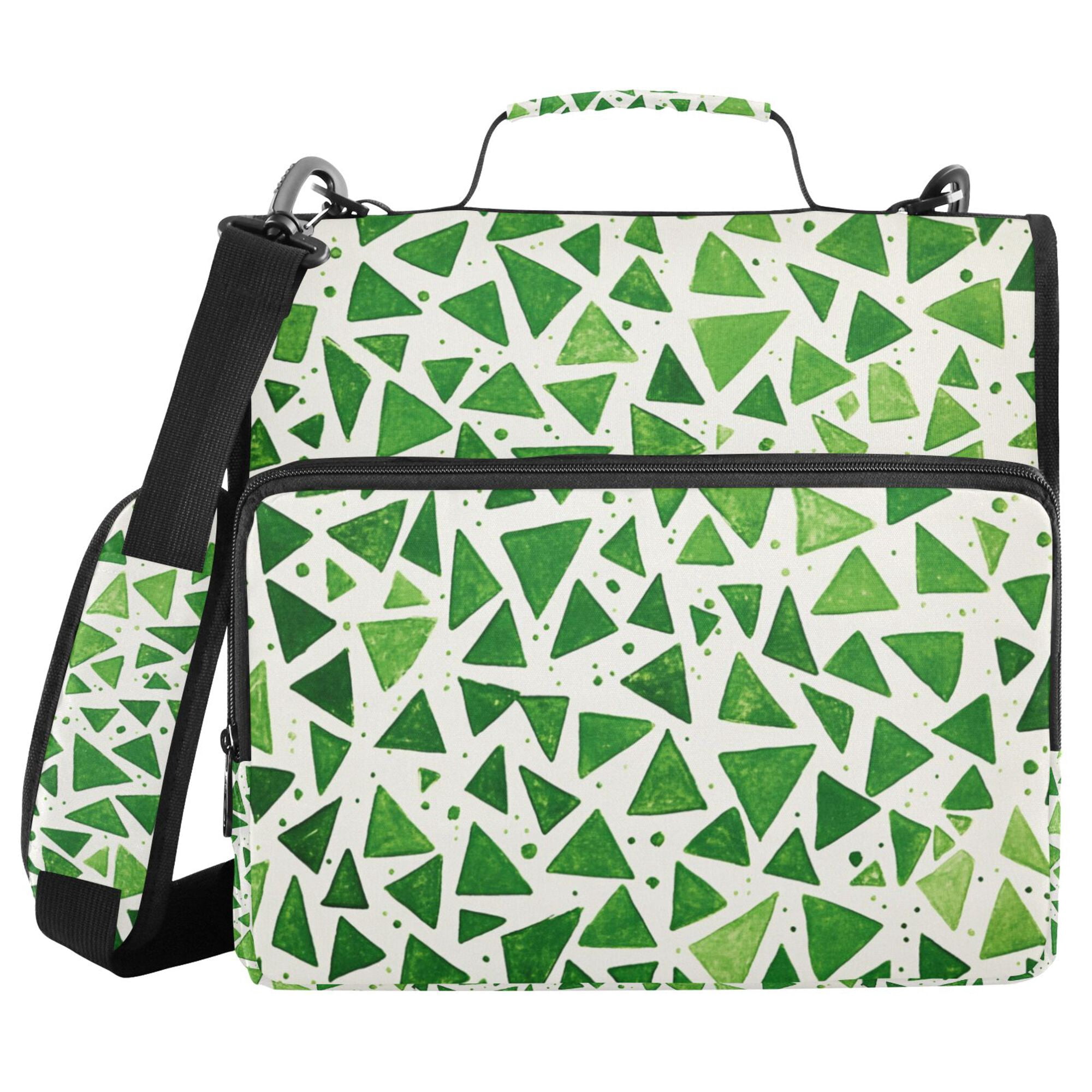 FORMRS Zipper Binder with Shoulder Strap 2-inch Ring 500 Sheet Capacity File Bag, Green Dot Triangles Pattern
