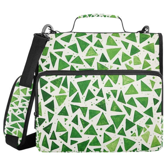 FORMRS Zipper Binder with Shoulder Strap 2-inch Ring 500 Sheet Capacity File Bag, Green Dot Triangles Pattern