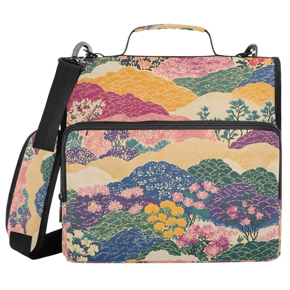 FORMRS Zipper Binder with Shoulder Strap 2-inch Ring 500 Sheet Capacity File Bag, Green Floral Wave