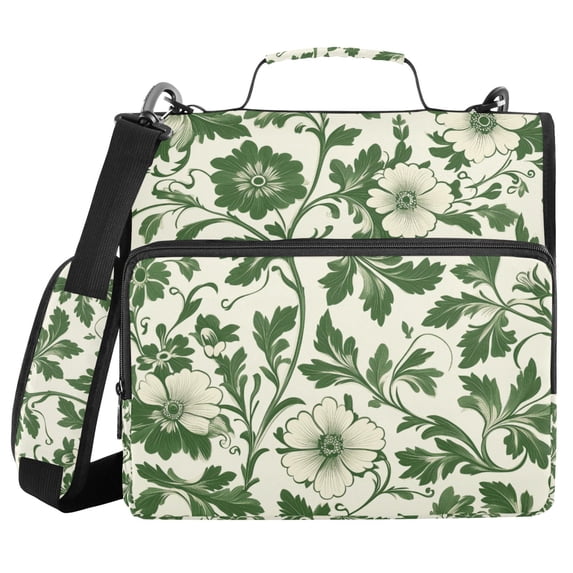 FORMRS Zipper Binder with Shoulder Strap 2-inch Ring 500 Sheet Capacity File Bag, Green Floral