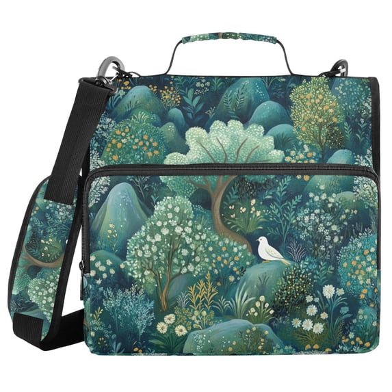 FORMRS Zipper Binder with Shoulder Strap 2-inch Ring 500 Sheet Capacity File Bag, Green Forest Pattern