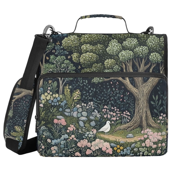 FORMRS Zipper Binder with Shoulder Strap 2-inch Ring 500 Sheet Capacity File Bag, Green Forest Scene