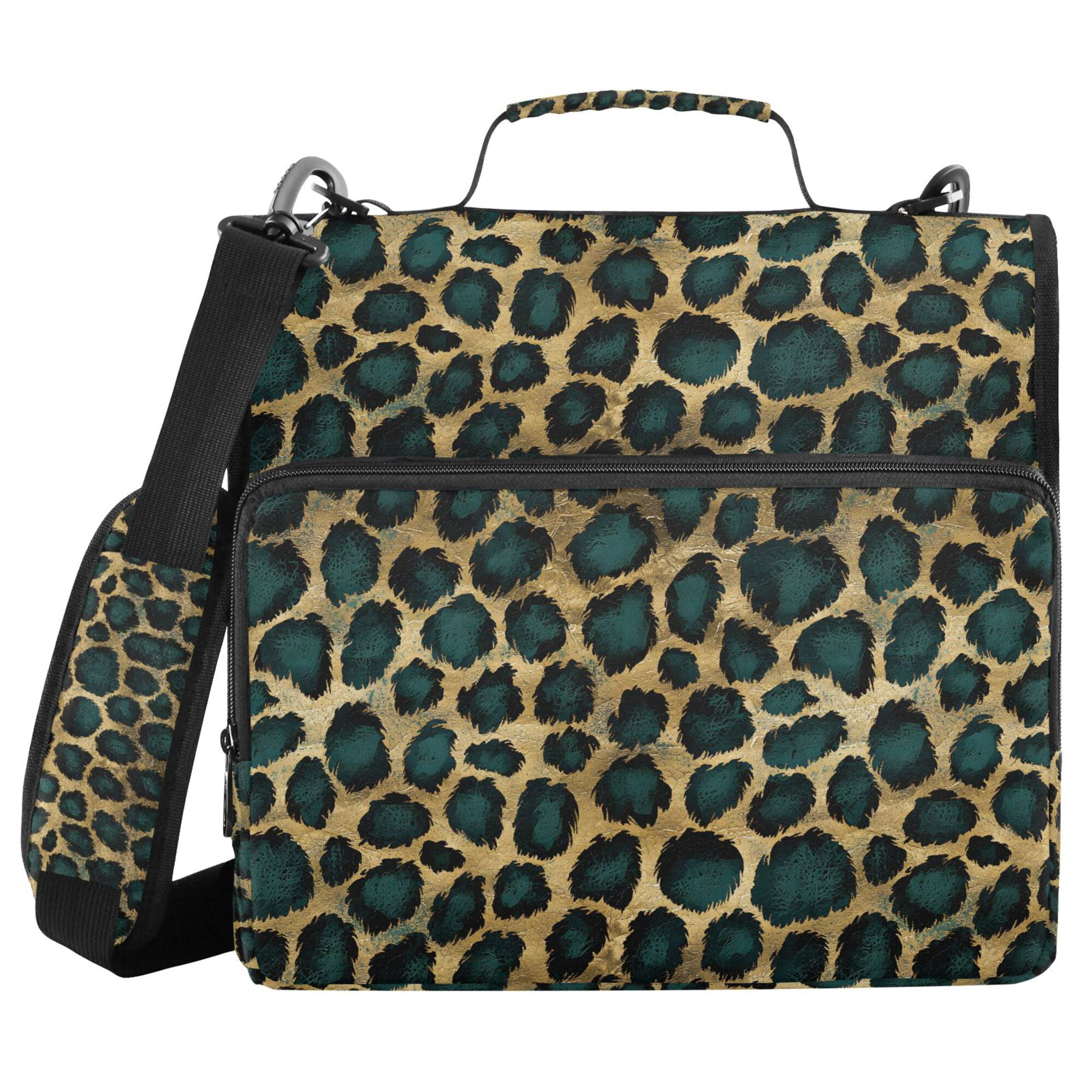 FORMRS Zipper Binder with Shoulder Strap 2-inch Ring 500 Sheet Capacity File Bag, Green Leopard Print
