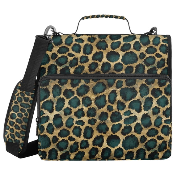 FORMRS Zipper Binder with Shoulder Strap 2-inch Ring 500 Sheet Capacity File Bag, Green Leopard Print