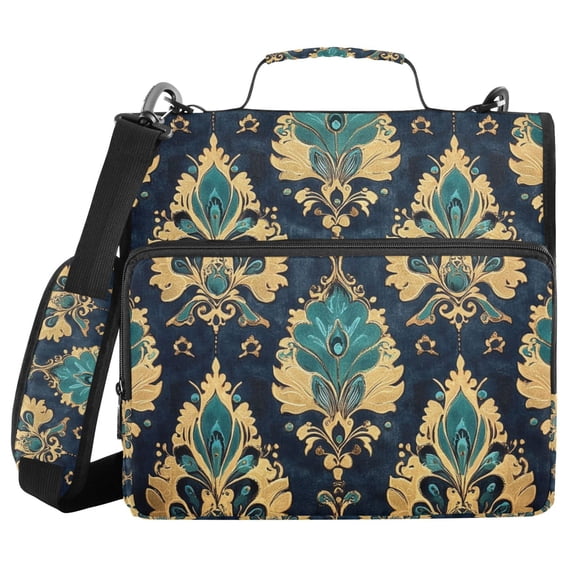FORMRS Zipper Binder with Shoulder Strap 2-inch Ring 500 Sheet Capacity File Bag, Green Peacock Pattern