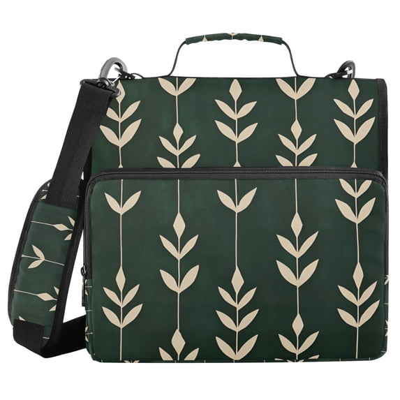 FORMRS Zipper Binder with Shoulder Strap 2-inch Ring 500 Sheet Capacity File Bag, Green Plants