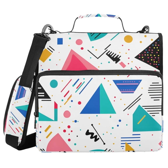 FORMRS Zipper Binder with Shoulder Strap 2-inch Ring 500 Sheet Capacity File Bag, Green Retro Triangles