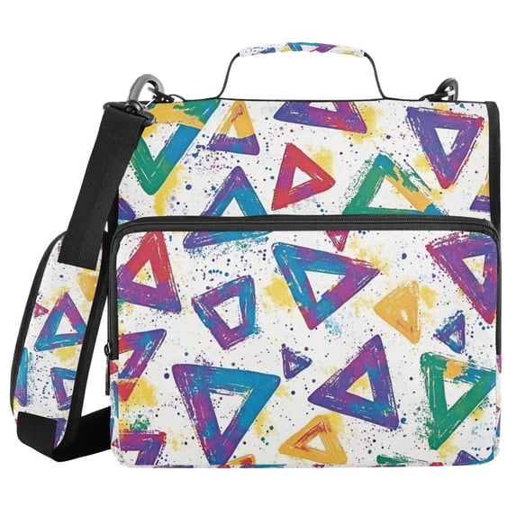 FORMRS Zipper Binder with Shoulder Strap 2-inch Ring 500 Sheet Capacity File Bag, Green Simple Triangles
