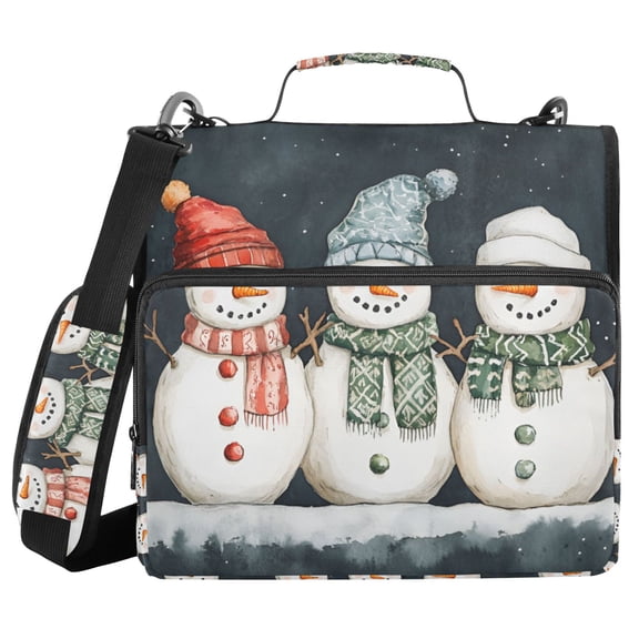 FORMRS Zipper Binder with Shoulder Strap 2-inch Ring 500 Sheet Capacity File Bag, Green Snowmen