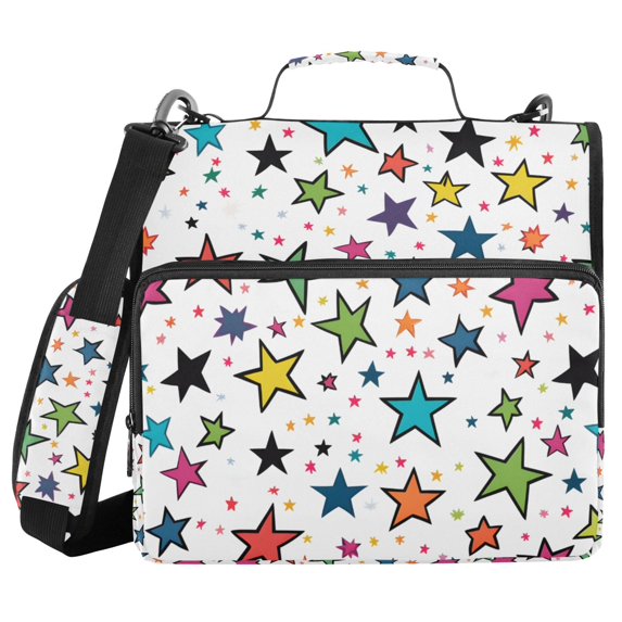 FORMRS Zipper Binder with Shoulder Strap 2-inch Ring 500 Sheet Capacity File Bag, Green Stars