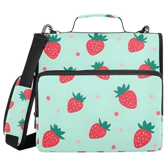 FORMRS Zipper Binder with Shoulder Strap 2-inch Ring 500 Sheet Capacity File Bag, Green Strawberry