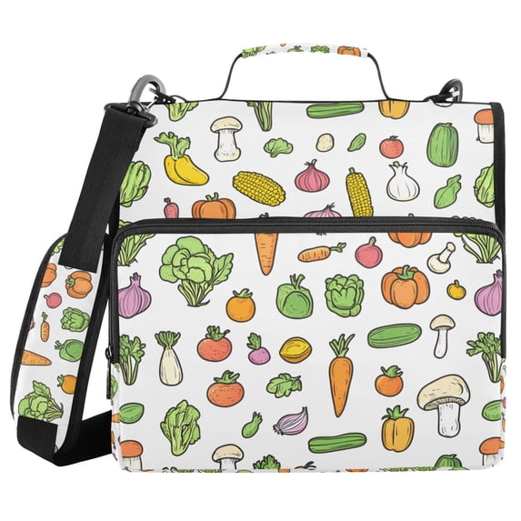 FORMRS Zipper Binder with Shoulder Strap 2-inch Ring 500 Sheet Capacity File Bag, Green Vegetables Pattern