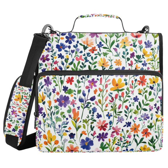 FORMRS Zipper Binder with Shoulder Strap 2-inch Ring 500 Sheet Capacity File Bag, Green Wildflower Pattern