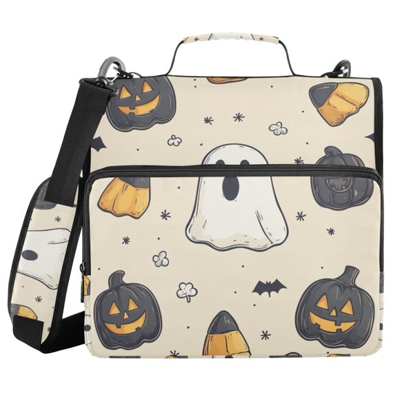 FORMRS Zipper Binder with Shoulder Strap 1.5-inch Ring 500 Sheet Capacity File Bag, Halloween Black Pumpkins