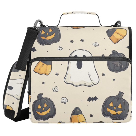 FORMRS Zipper Binder with Shoulder Strap 2-inch Ring 500 Sheet Capacity File Bag, Halloween Black Pumpkins