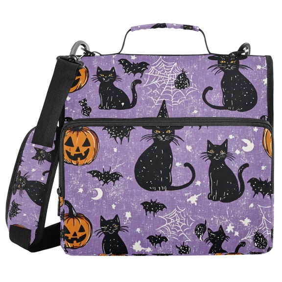 FORMRS Zipper Binder with Shoulder Strap 1.5-inch Ring 500 Sheet Capacity File Bag, Halloween Cats
