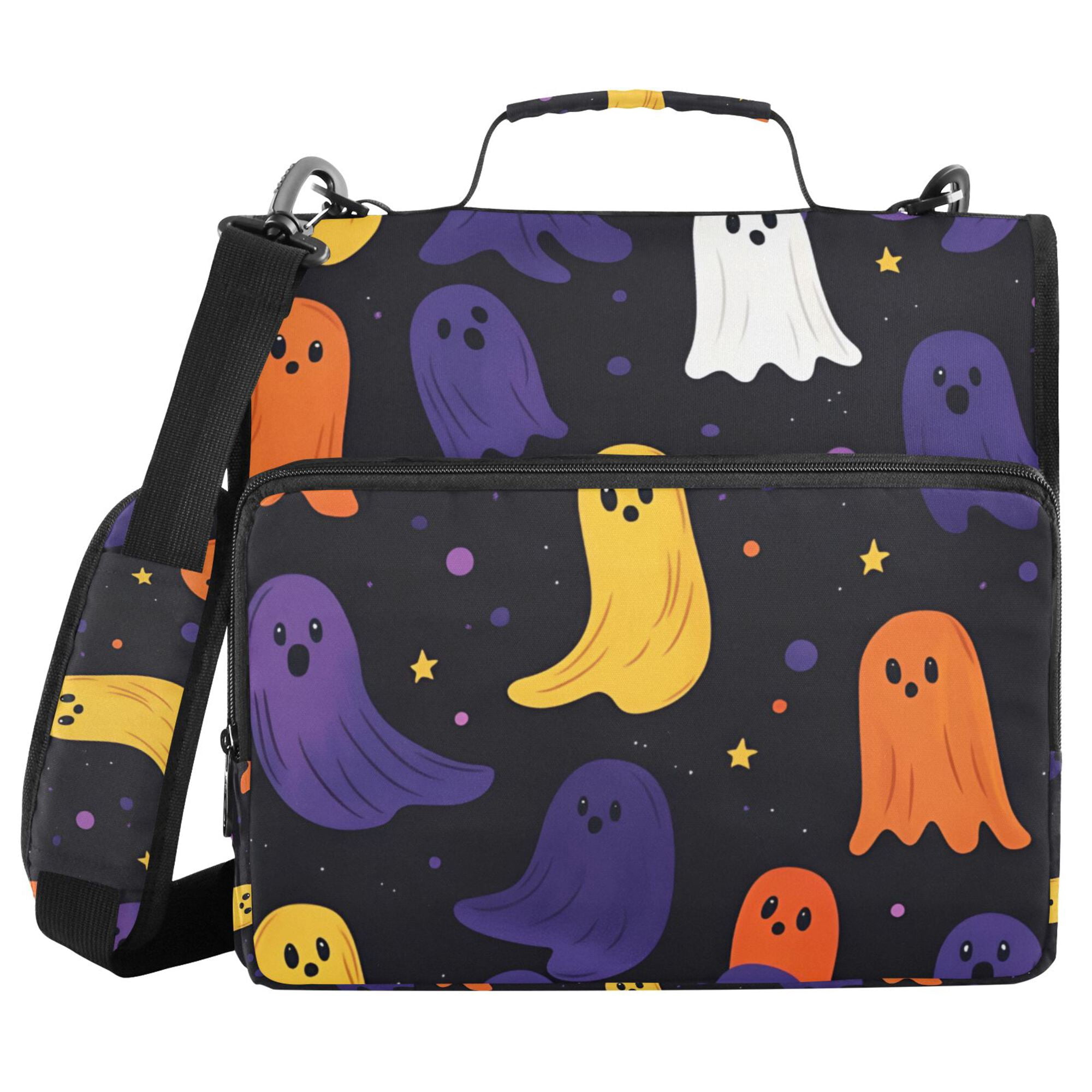 FORMRS Zipper Binder with Shoulder Strap 2-inch Ring 500 Sheet Capacity File Bag, Halloween Colorful Ghosts