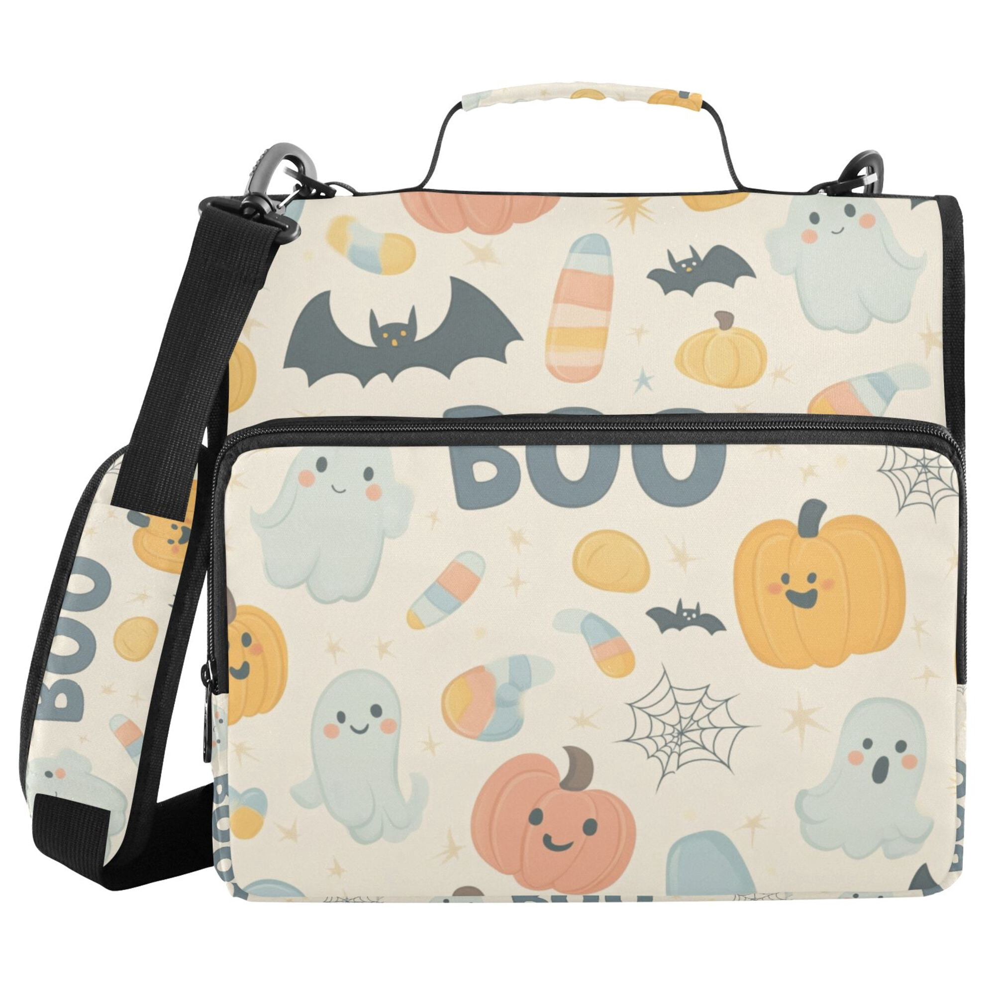 FORMRS Zipper Binder with Shoulder Strap 2-inch Ring 500 Sheet Capacity File Bag, Halloween Cute Pumpkins