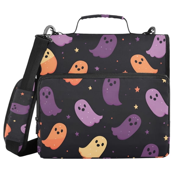 FORMRS Zipper Binder with Shoulder Strap 2-inch Ring 500 Sheet Capacity File Bag, Halloween Purple Ghosts