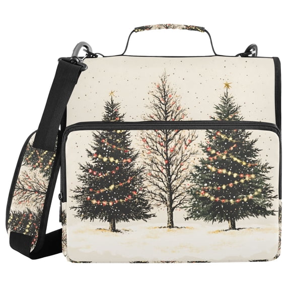 FORMRS Zipper Binder with Shoulder Strap 2-inch Ring 500 Sheet Capacity File Bag, Hand Drawn Christmas Stars